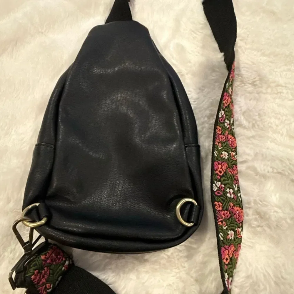 Antik Kraft black leather Crossbody bag with embroidered strap, Free People vibe